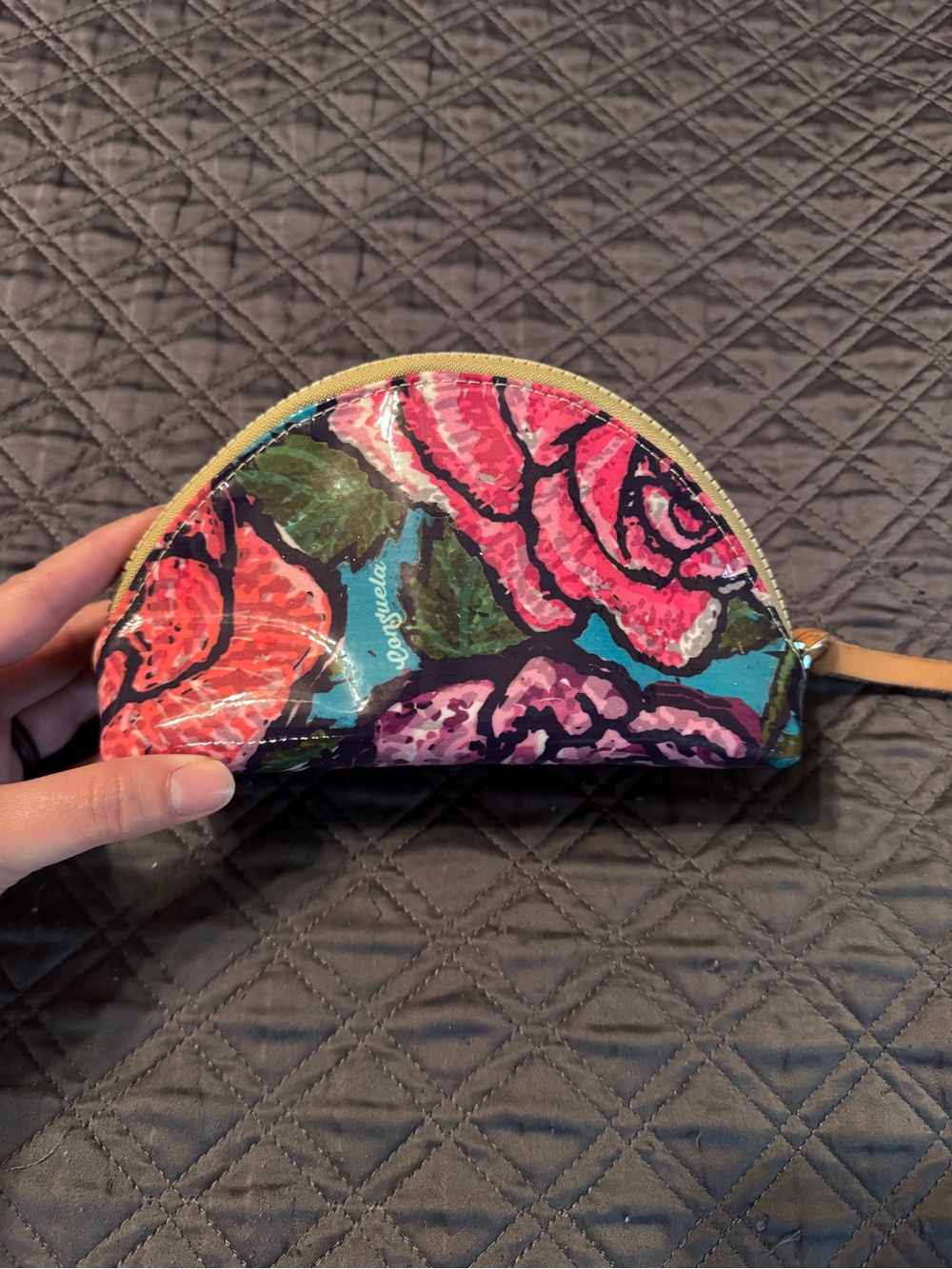 Consuela Floral Half-Moon Cosmetic Pouch in Teal, Pink, Green